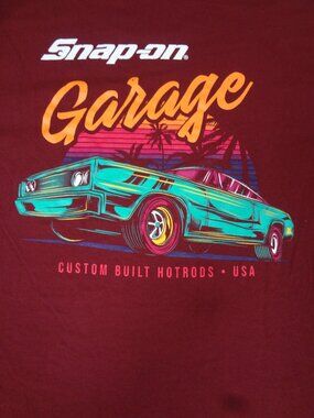 SNAP-ON GARAGE CUSTOM BUILT HOTRODS - DARK RED LARGE T-SHIRT L551